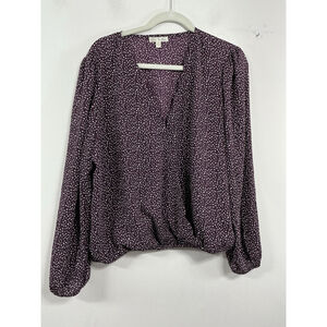 Womans Nine Britton Long Sleeve Wrap Blouse XL Maroon V Neck Elastic Waist